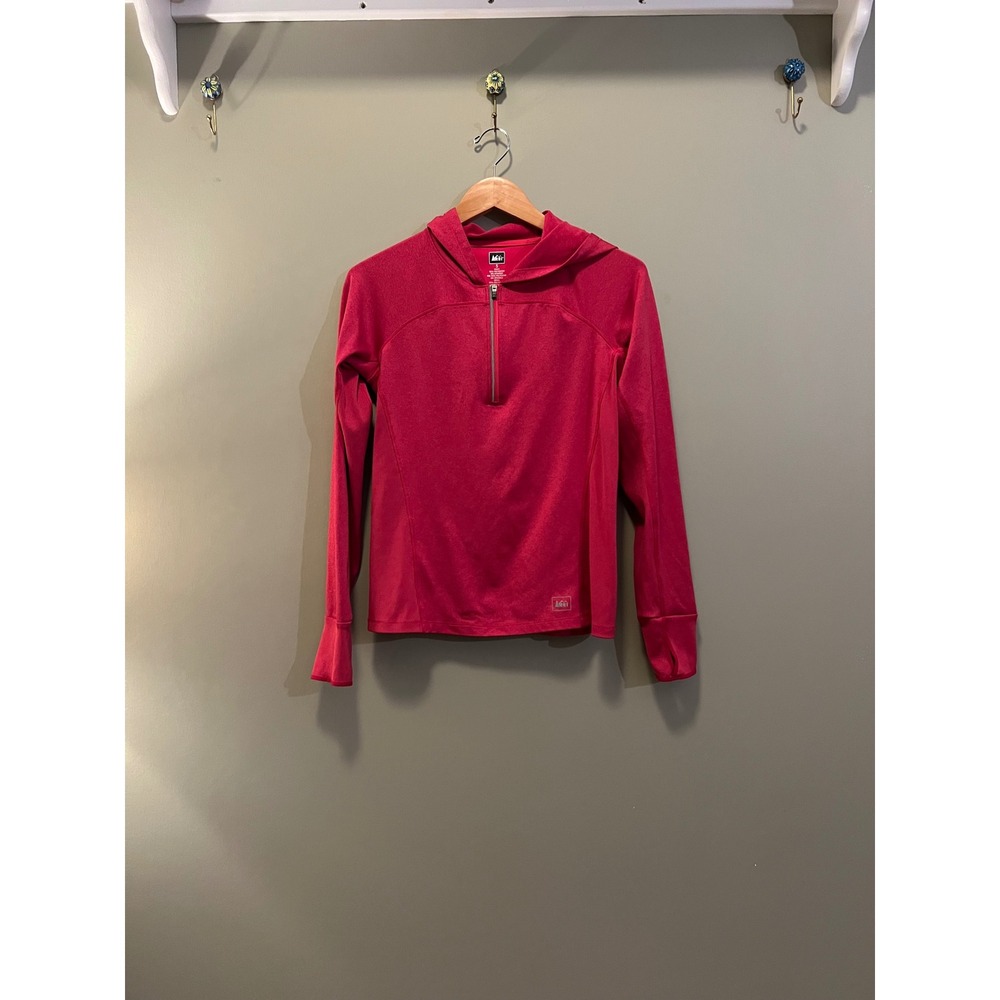REI Co-op Womens Pink Heather Quarter Zip Active Hoodie Thumbholes Small